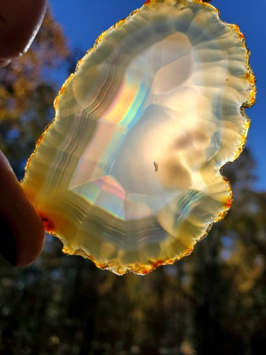 High Quality Iris Agate Slice. Iridescent Agate. Rainbow Agate. Quartz Center.    Meditation tools.