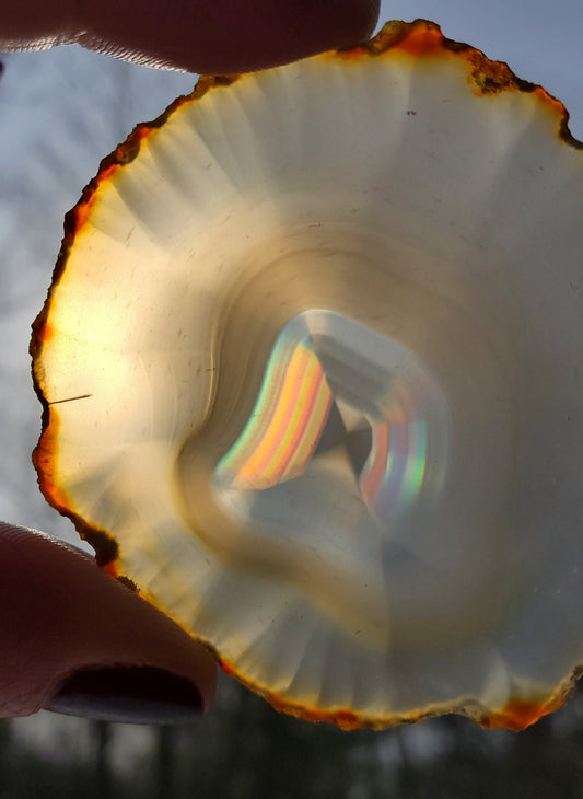 Iris Agate Slice. Iridescent Agate. Natural Rainbow Crystal. Meditation tools.