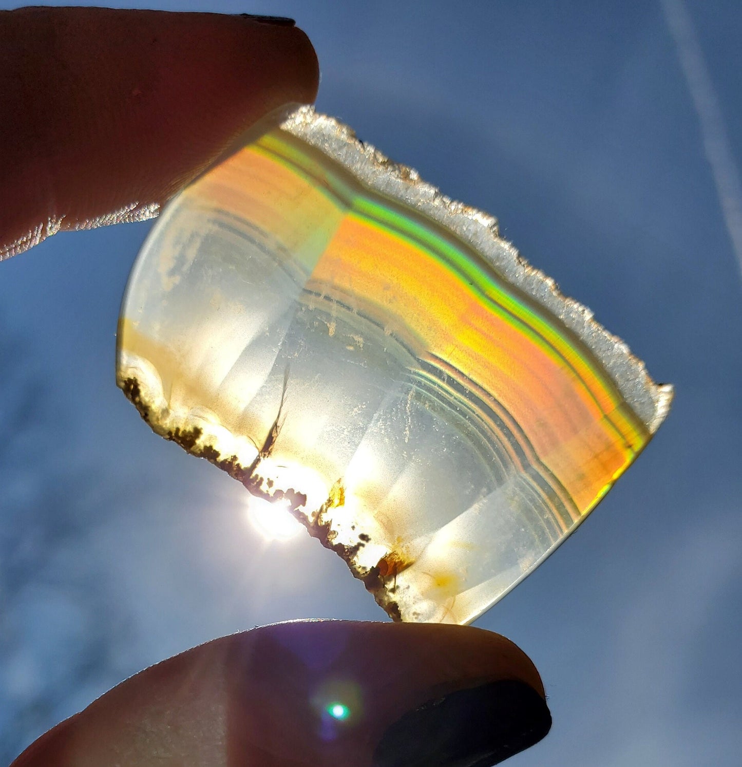 High Quality Iris Agate Piece. Natural Rainbow Crystal Slice. Meditation Tools.