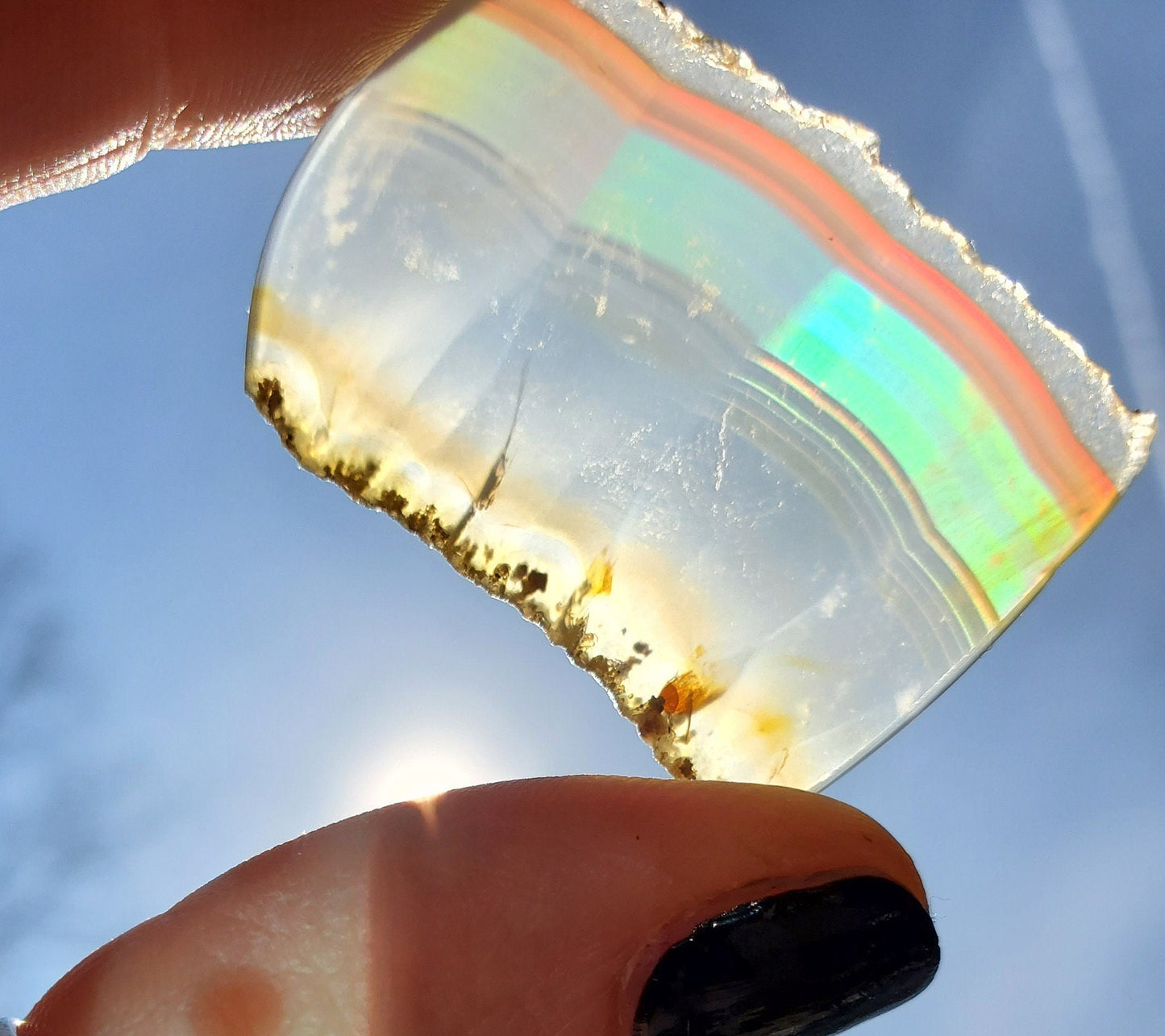 High Quality Iris Agate Piece. Natural Rainbow Crystal Slice. Meditation Tools.