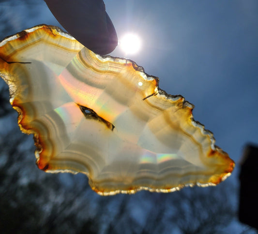 Iris Agate Slice. Iridescent Agate. Natural Rainbow Crystal. Flame-Like.