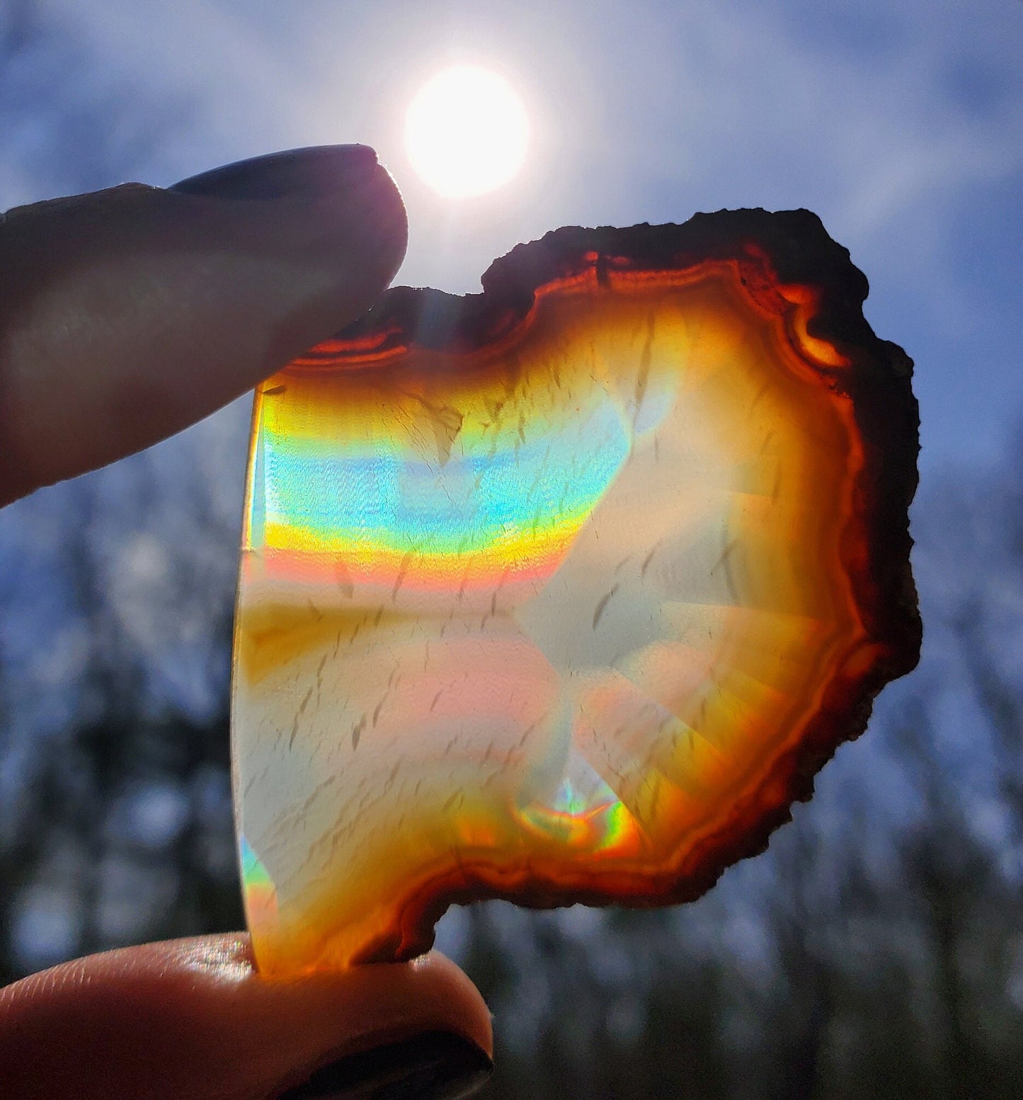 Small High Quality Iris Agate Slice. Iridescent Agate. Natural Rainbow Crystal. Meditation tools.