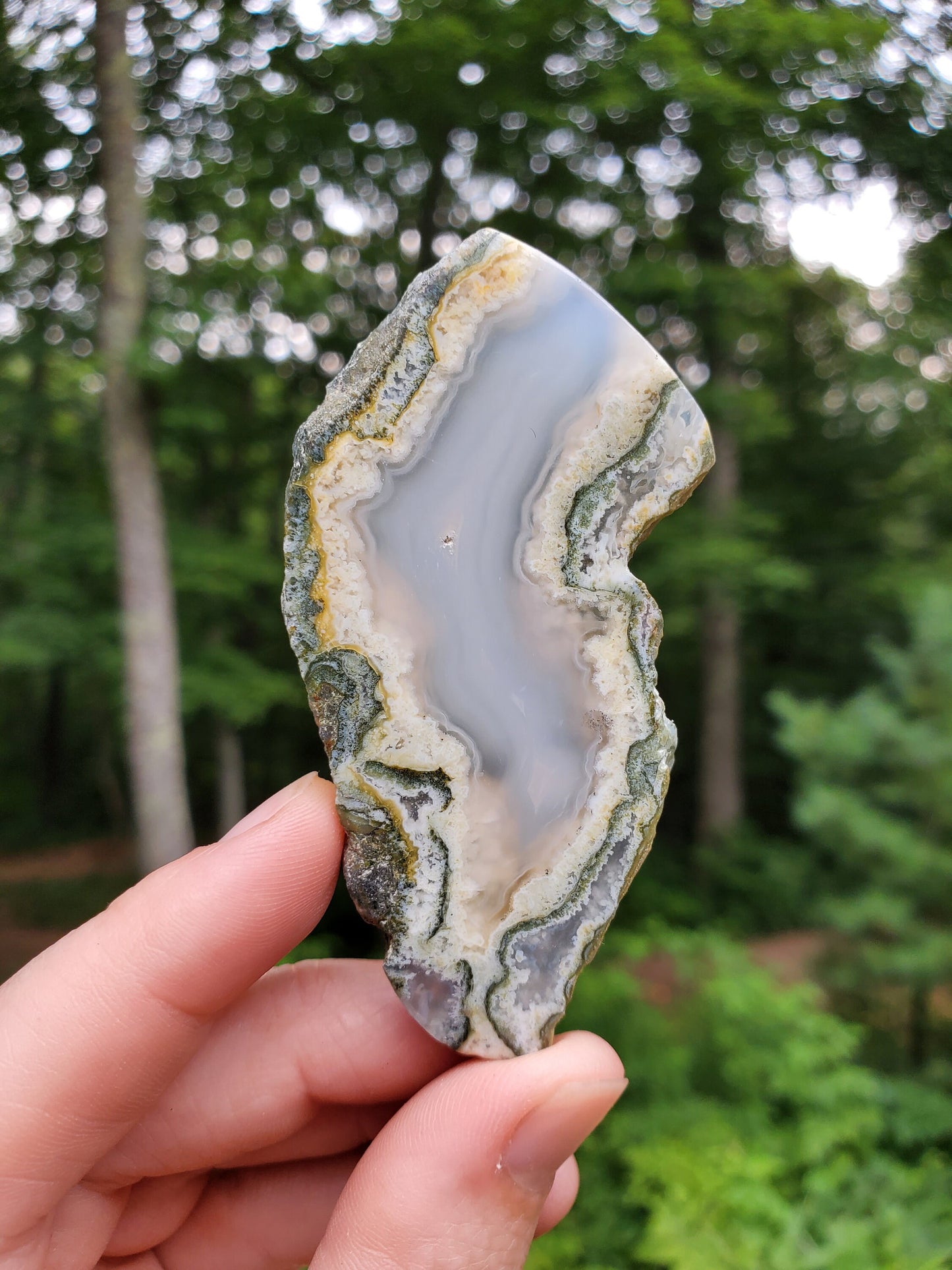 Moss Agate Slice / Polished Slab. Heart & Third Eye Chakra. Green Crystal.