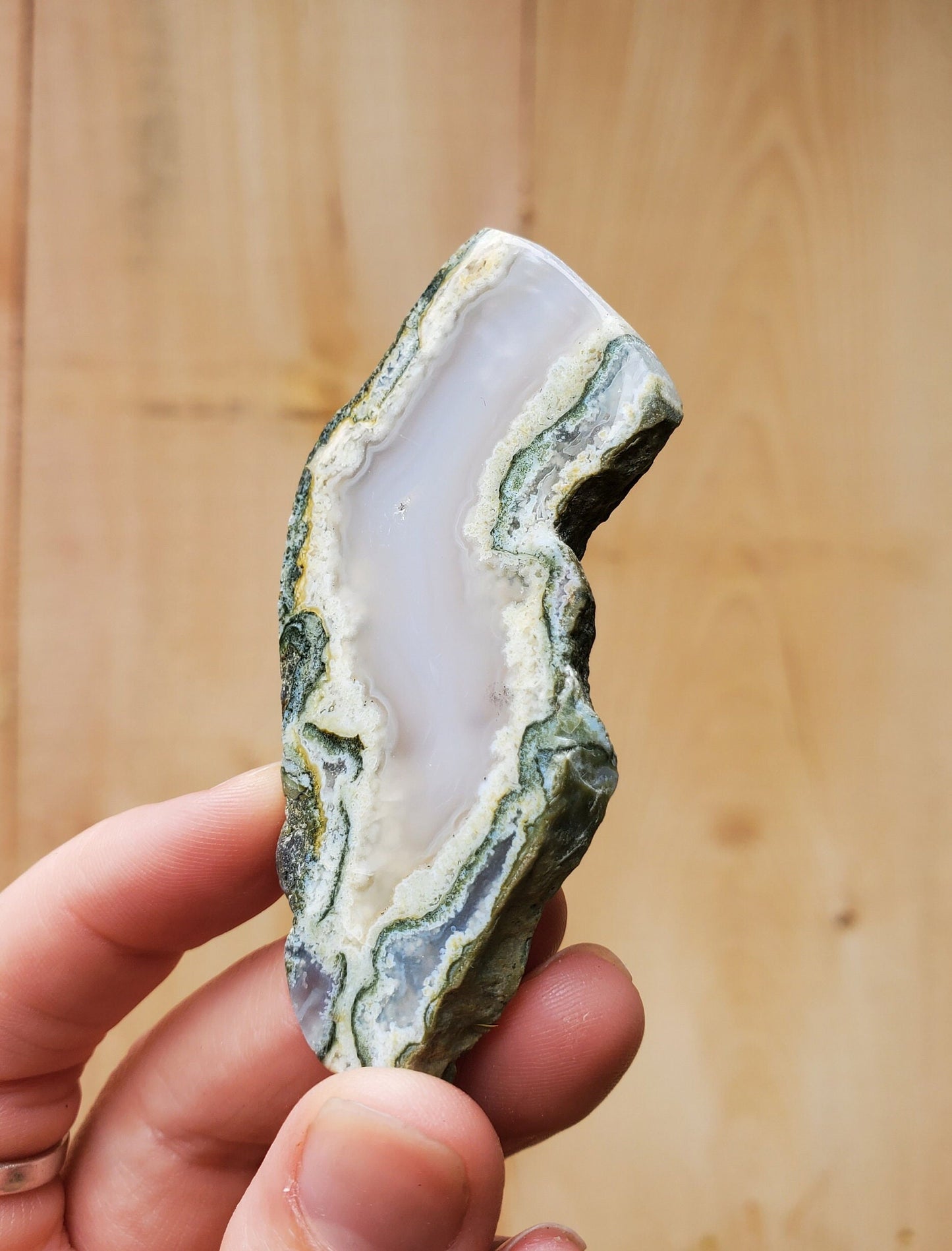 Moss Agate Slice / Polished Slab. Heart & Third Eye Chakra. Green Crystal.