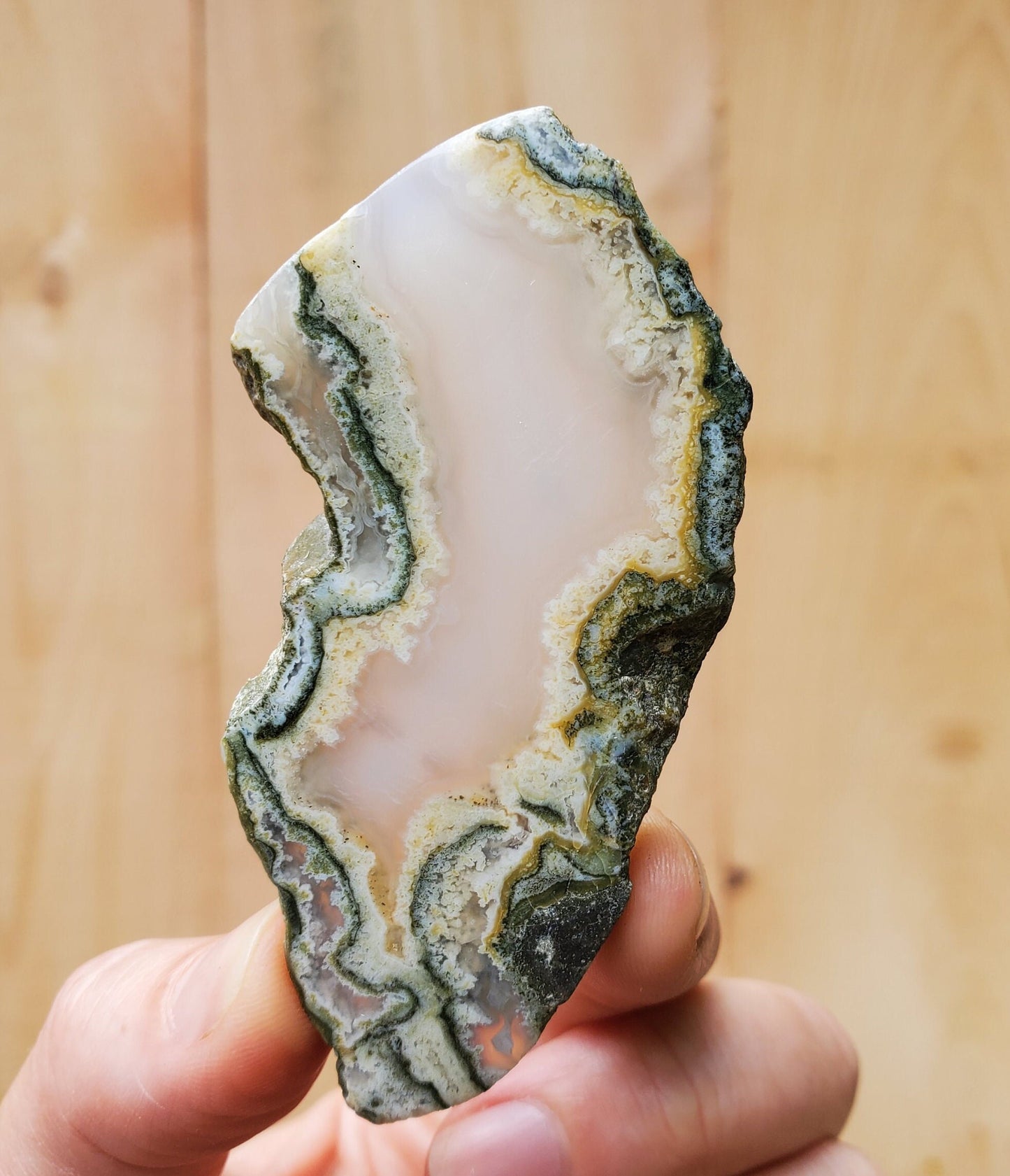 Moss Agate Slice / Polished Slab. Heart & Third Eye Chakra. Green Crystal.