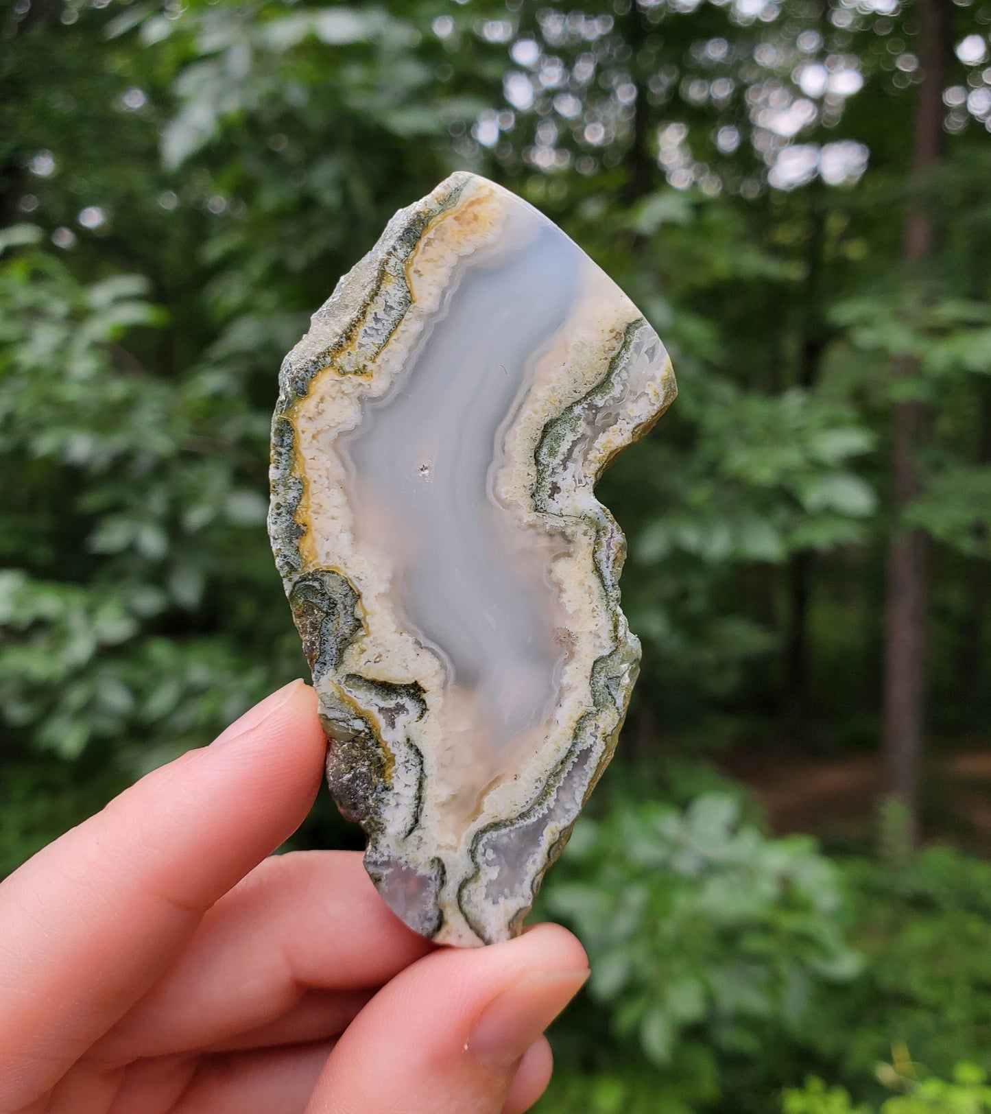 Moss Agate Slice / Polished Slab. Heart & Third Eye Chakra. Green Crystal.