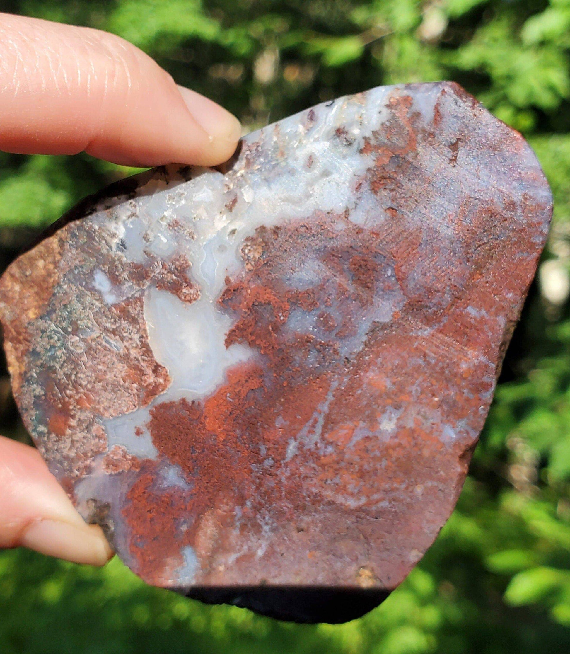 Red Moss Agate Slice. Raw/ UNpolished Slab with Quartz. Red Crystal. - EarthyElementStudio