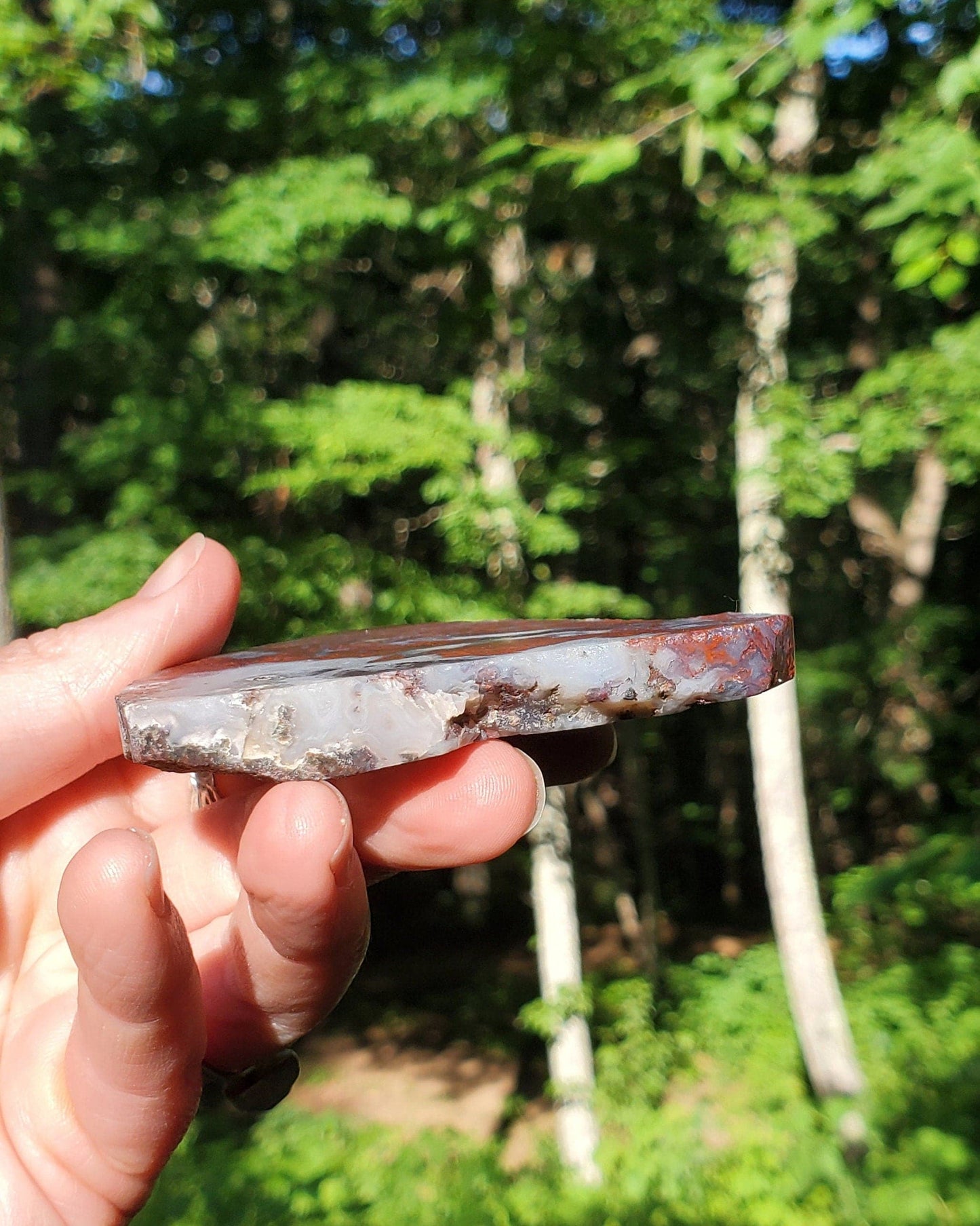 Red Moss Agate Slice. Raw/ UNpolished Slab with Quartz. Red Crystal. - EarthyElementStudio