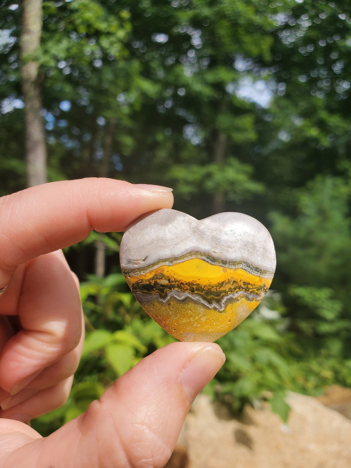 Beautiful Bumblebee Jasper Heart. Palm Stone. Yellow Jasper. Indonesian.