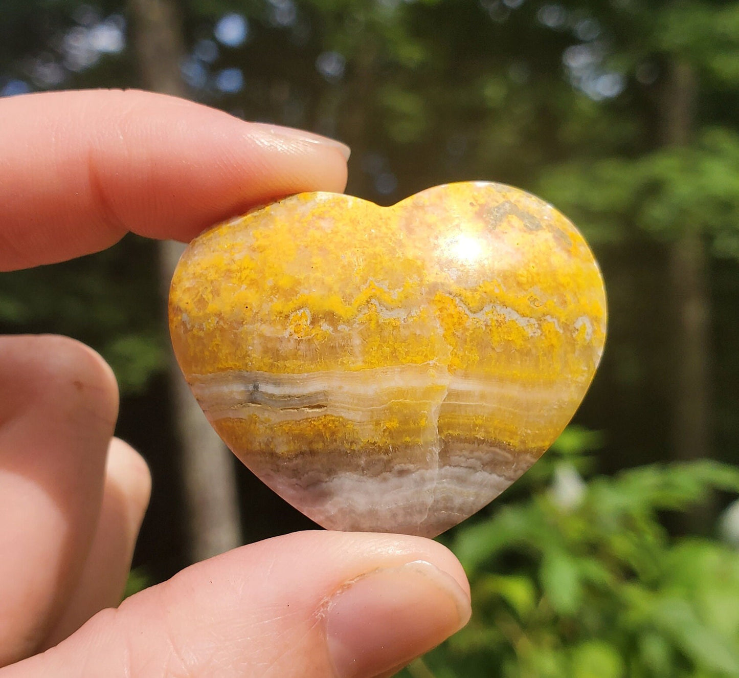 Beautiful Bumblebee Jasper Heart. Palm Stone. Yellow Jasper. Indonesian.