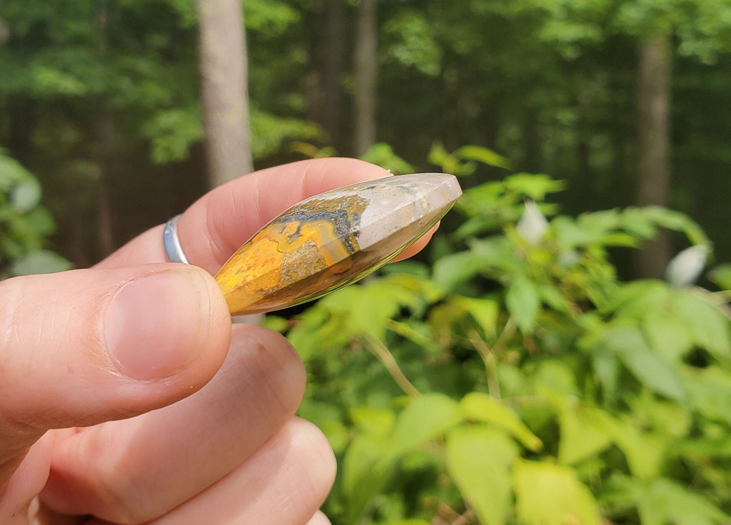 Beautiful Bumblebee Jasper Heart. Palm Stone. Yellow Jasper. Indonesian.