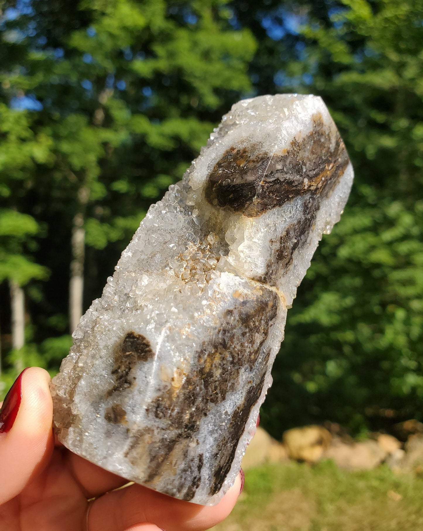 Beautiful Polished Indonesian Agate Tower with Druzy Quartz.  Meditation tool. Crystal Decor.