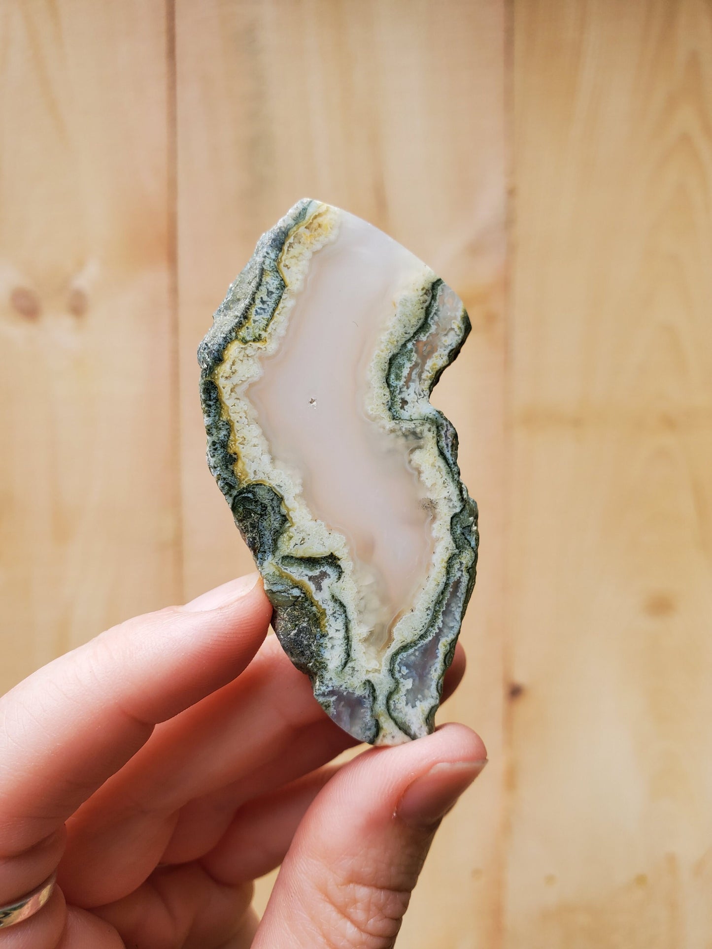 Moss Agate Slice / Polished Slab. Heart & Third Eye Chakra. Green Crystal.