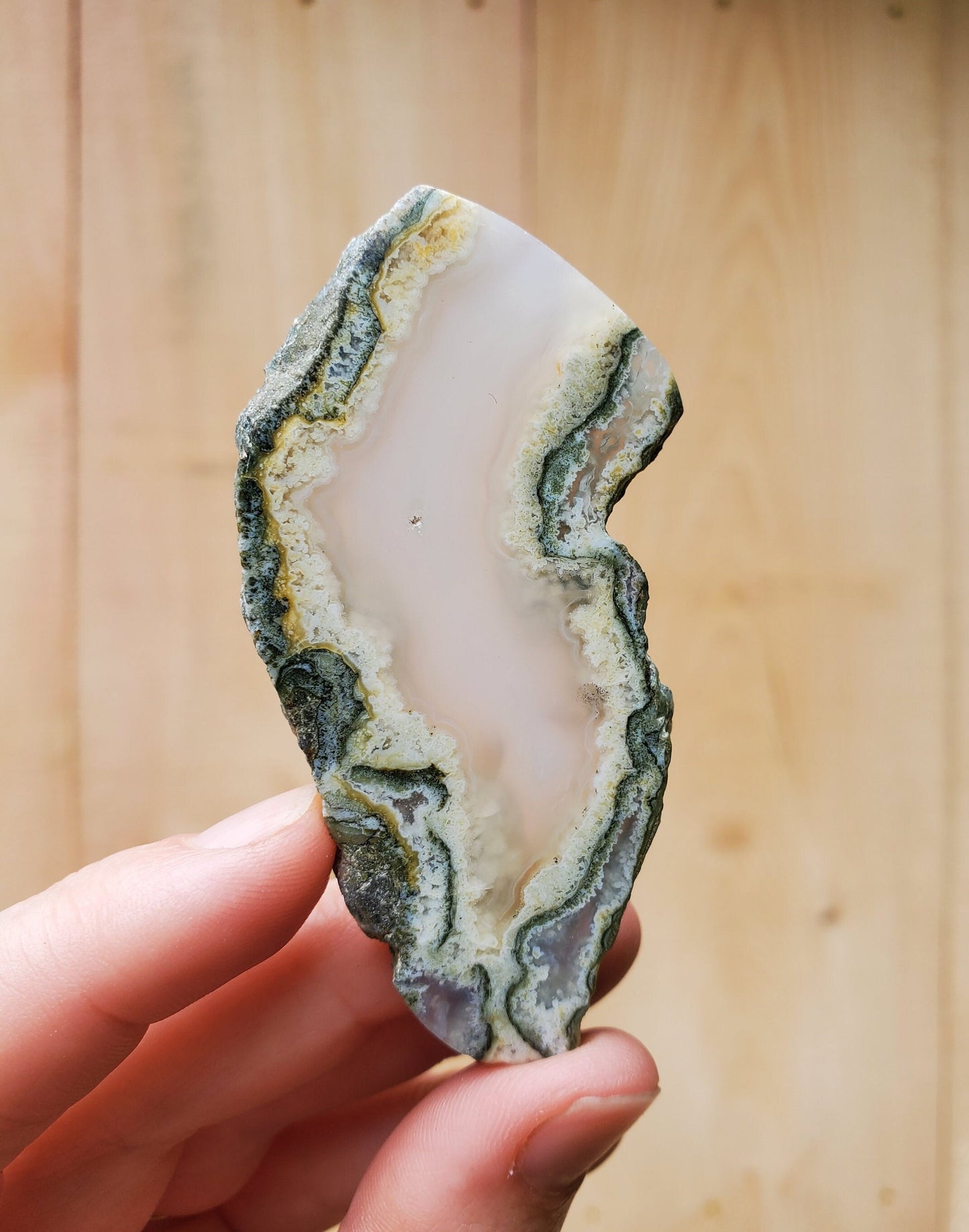 Moss Agate Slice / Polished Slab. Heart & Third Eye Chakra. Green Crystal.