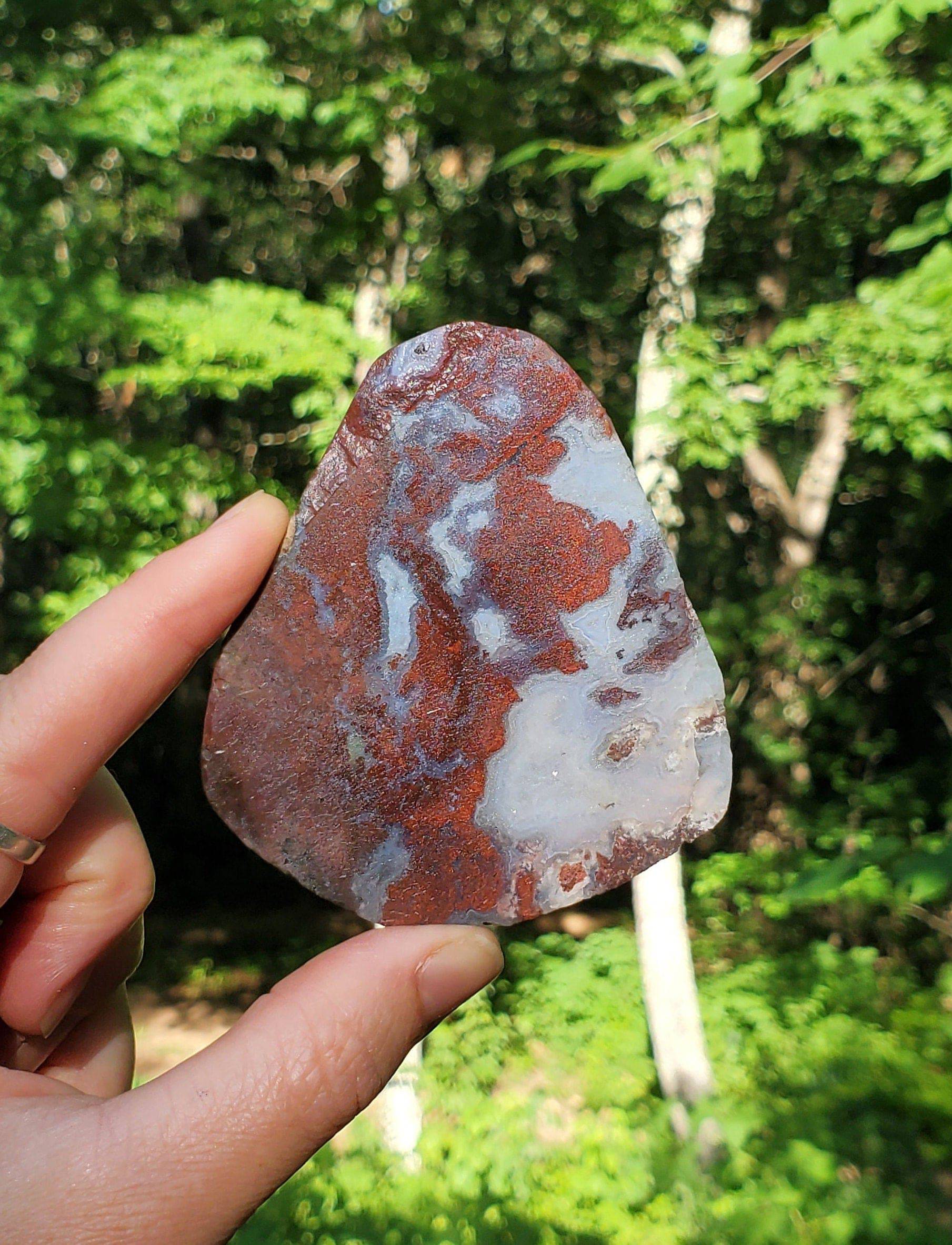 Red Moss Agate Slice. Raw/ UNpolished Slab with Quartz. Red Crystal. - EarthyElementStudio
