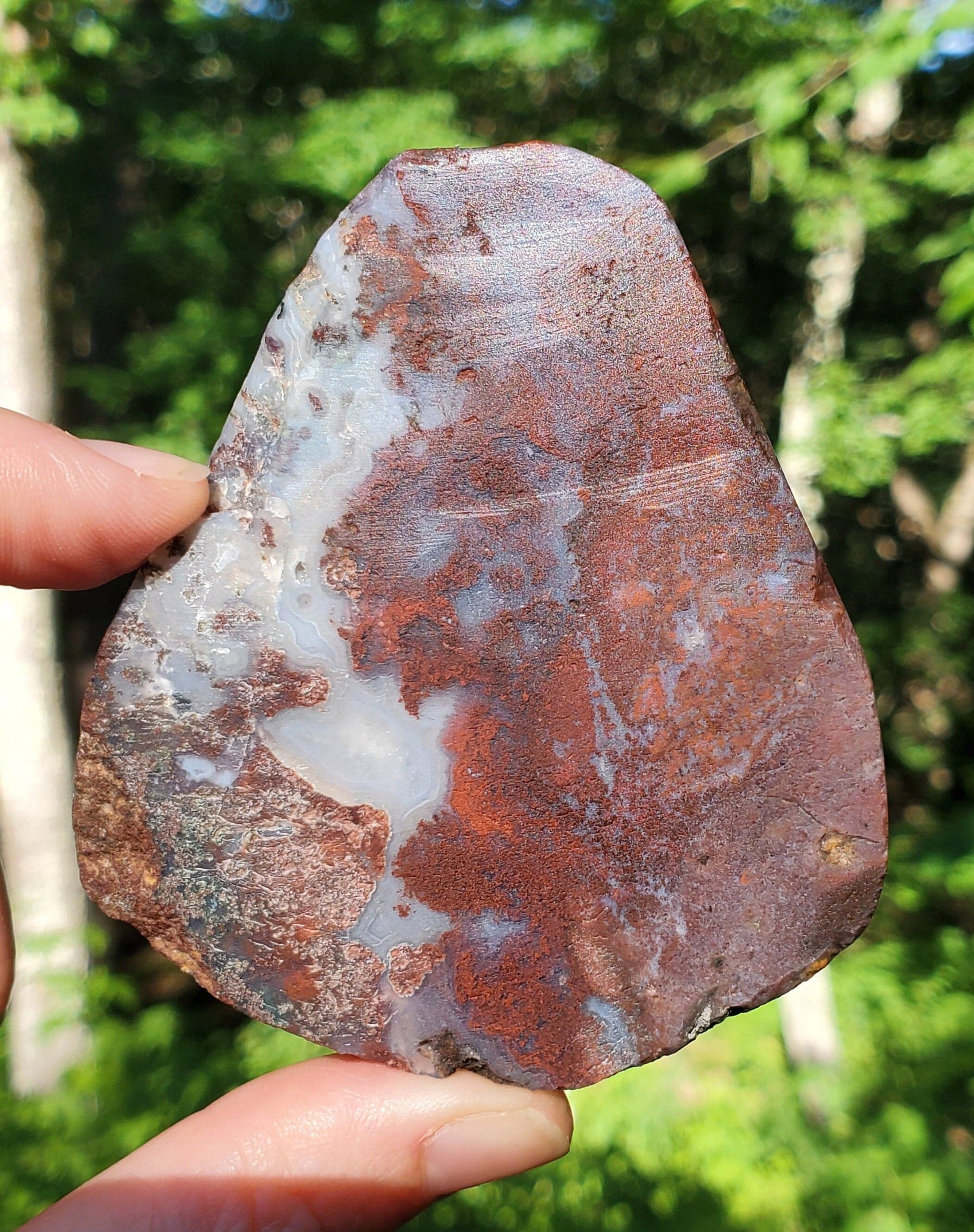 Red Moss Agate Slice. Raw/ UNpolished Slab with Quartz. Red Crystal. - EarthyElementStudio