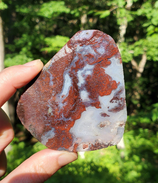 Red Moss Agate Slice. Raw/ UNpolished Slab with Quartz. Red Crystal. - EarthyElementStudio