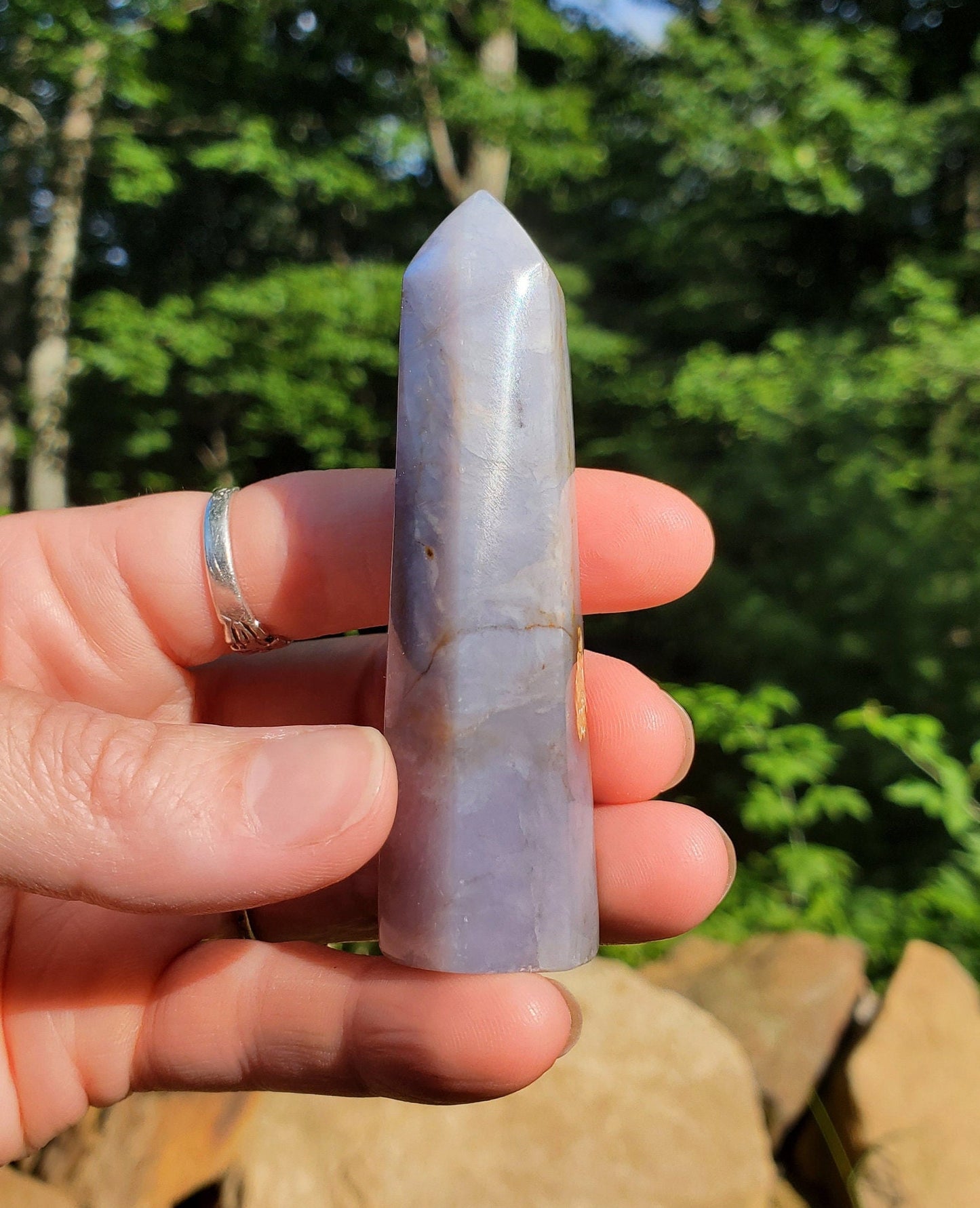 Purple Chalcedony Tower. Purple Agate point. Heart and Third Eye  Chakra Crystal. Meditation Tool. - EarthyElementStudio