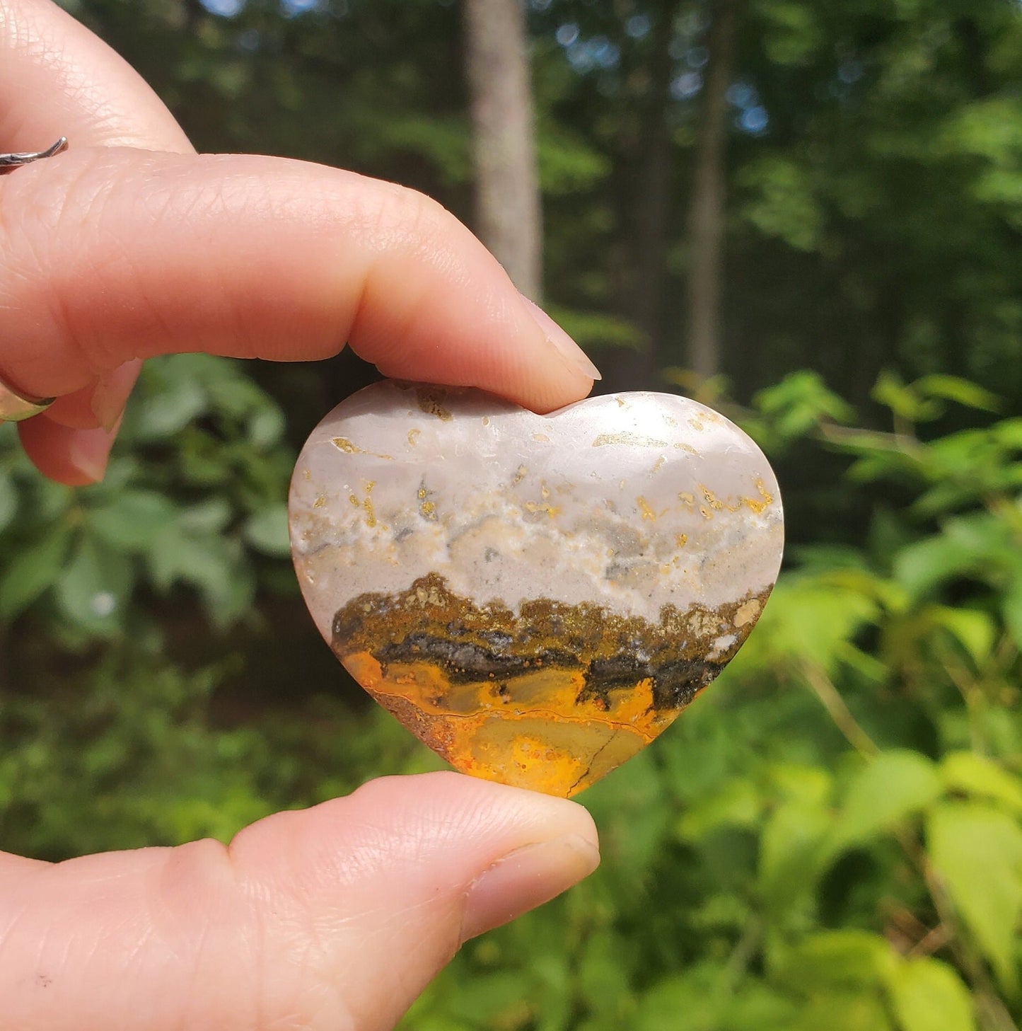 Beautiful Bumblebee Jasper Heart. Palm Stone. Yellow Jasper. Indonesian.