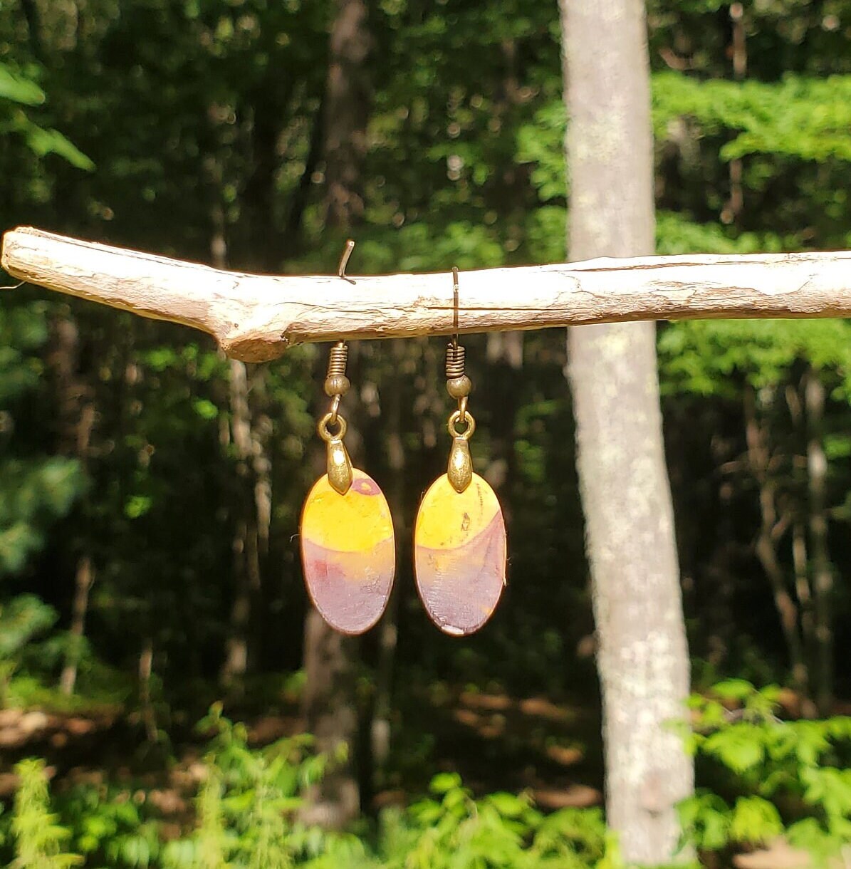 Mookaite Jasper Earrings. Jasper Jewelry. Antiqued Brass Wire Hooks. Crystal Accessories.