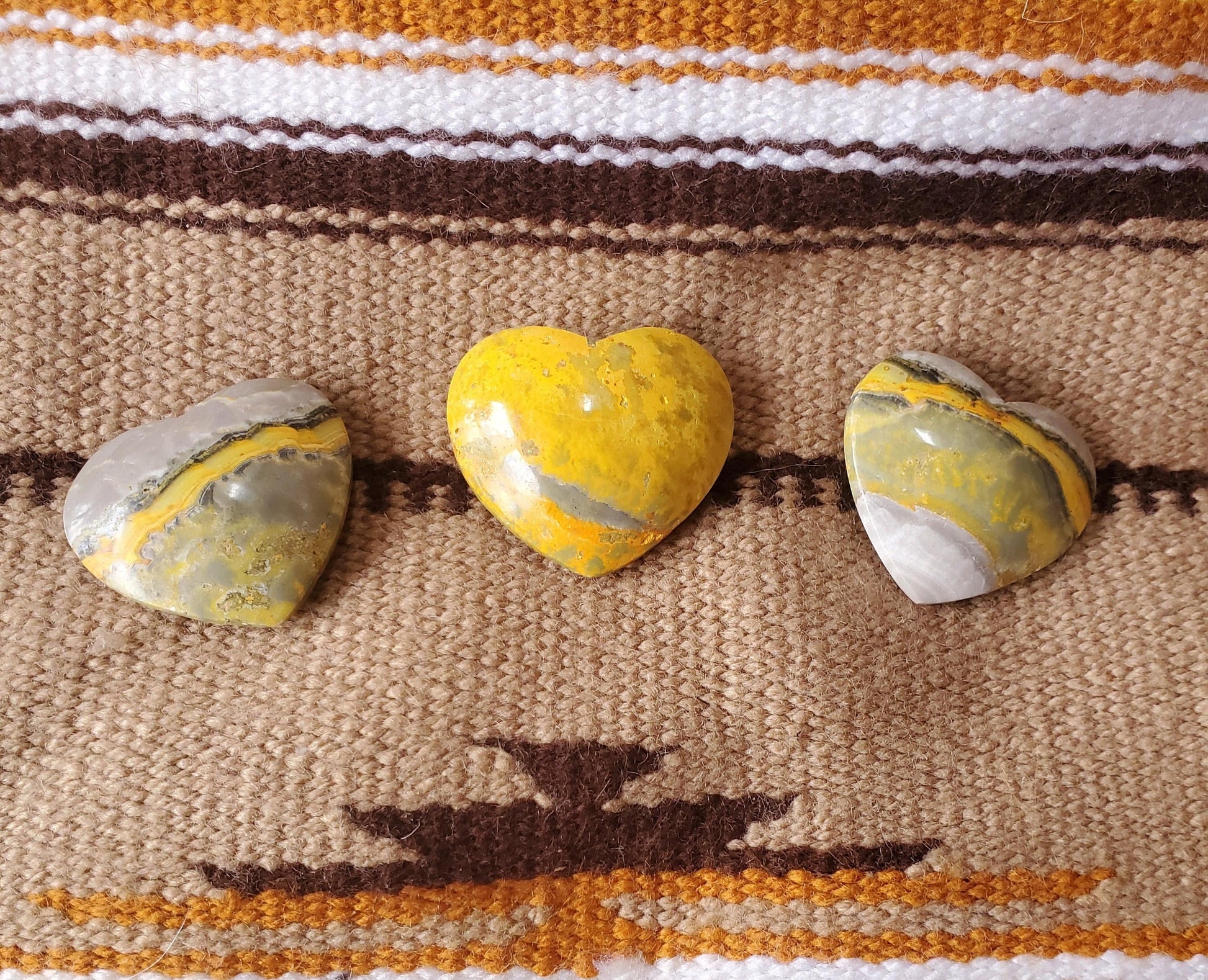 Beautiful Bumblebee Jasper Heart. Palm Stone. Yellow Jasper. Indonesian. Bumble Bee. Natural Stone. - EarthyElementStudio