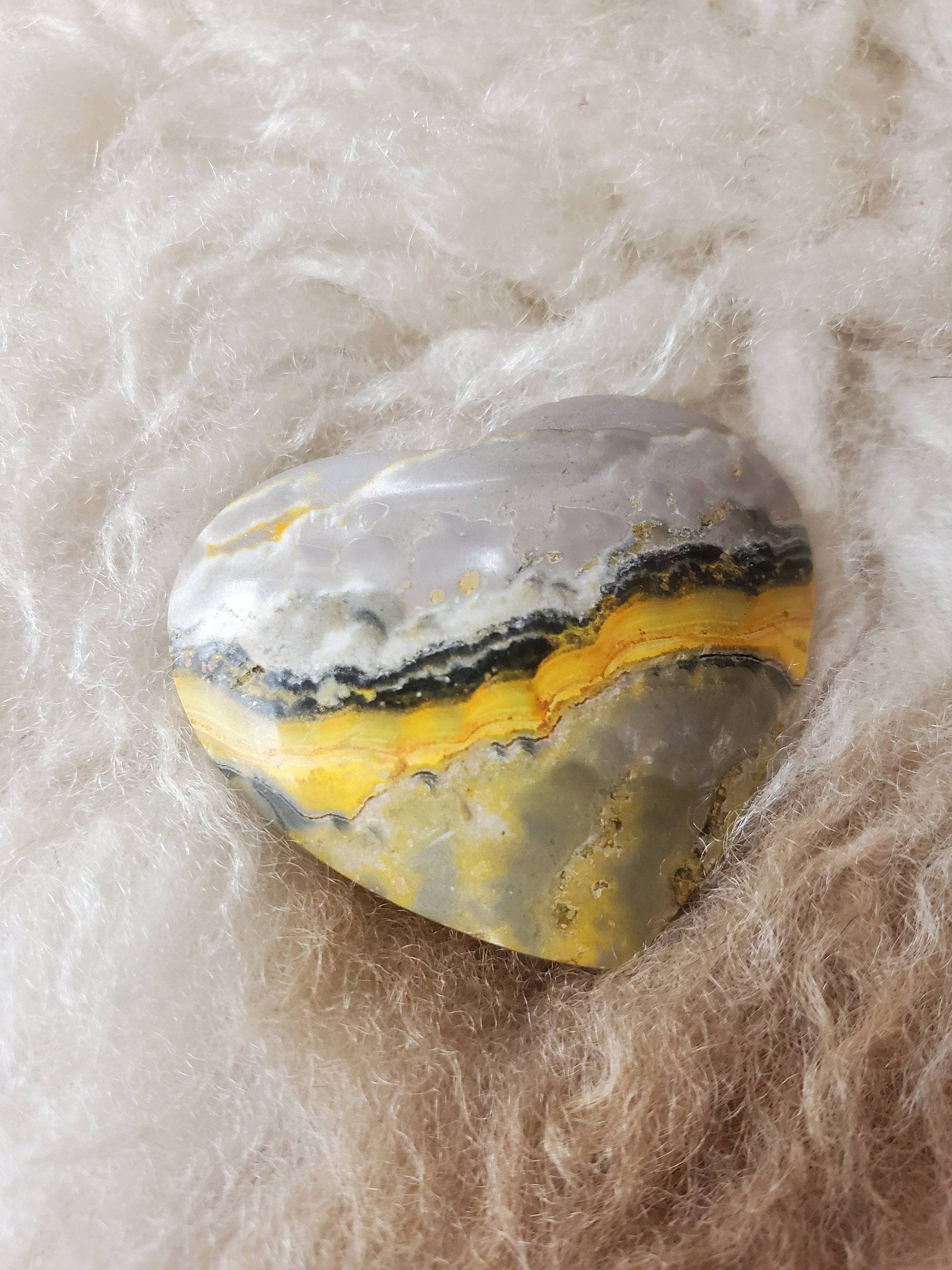 Beautiful Bumblebee Jasper Heart. Palm Stone. Yellow Jasper. Indonesian. Bumble Bee. Natural Stone. - EarthyElementStudio