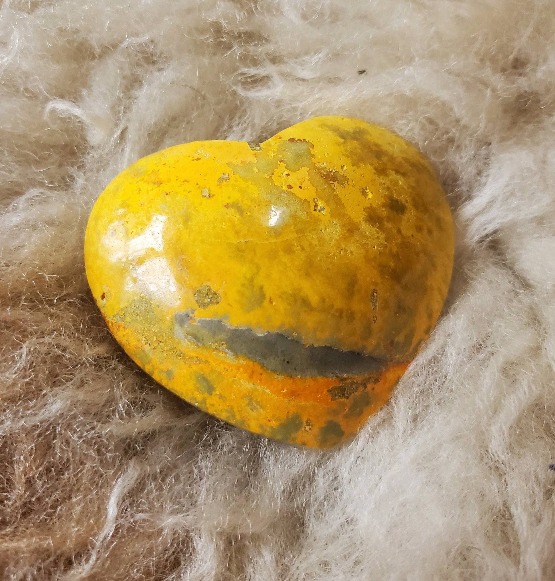 Beautiful Bumblebee Jasper Heart. Palm Stone. Yellow Jasper. Indonesian. Bumble Bee. Natural Stone. - EarthyElementStudio