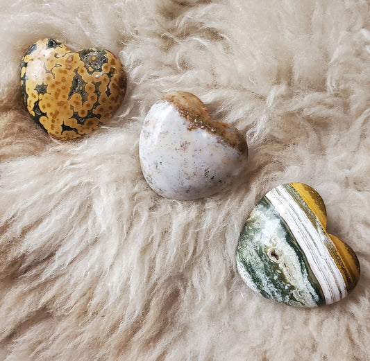 Beautiful Ocean Jasper Heart. Palm Stone. Orbicular Jasper. Indonesian Jasper. Crystal Heart. Natural Stone.