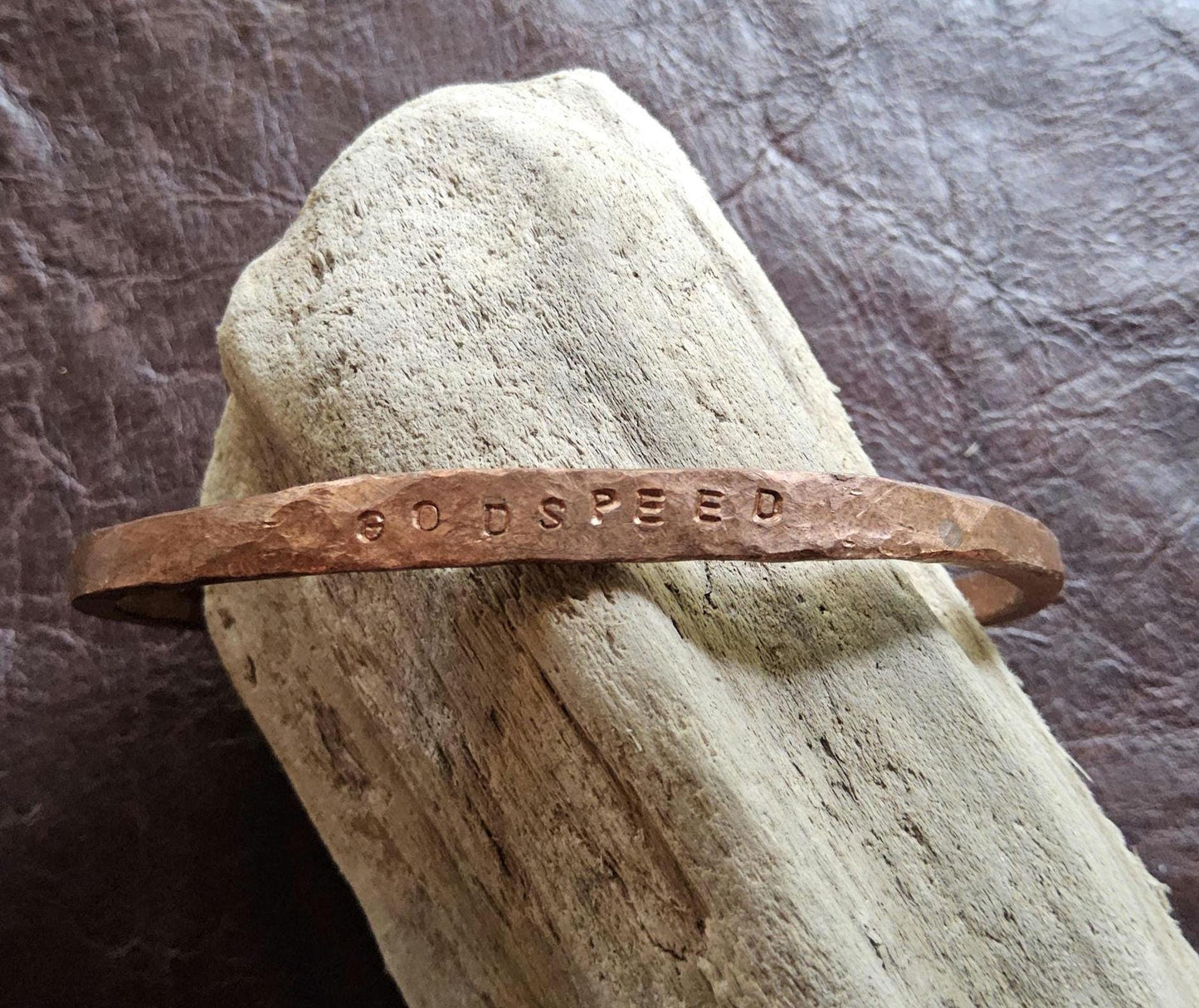 Handmade Copper Bracelet. Stamped-GODSPEED. Hand-Hammered Cuff. Organic Shape. Jewelry. Natural Recycled Metal. Grounding. Rustic.