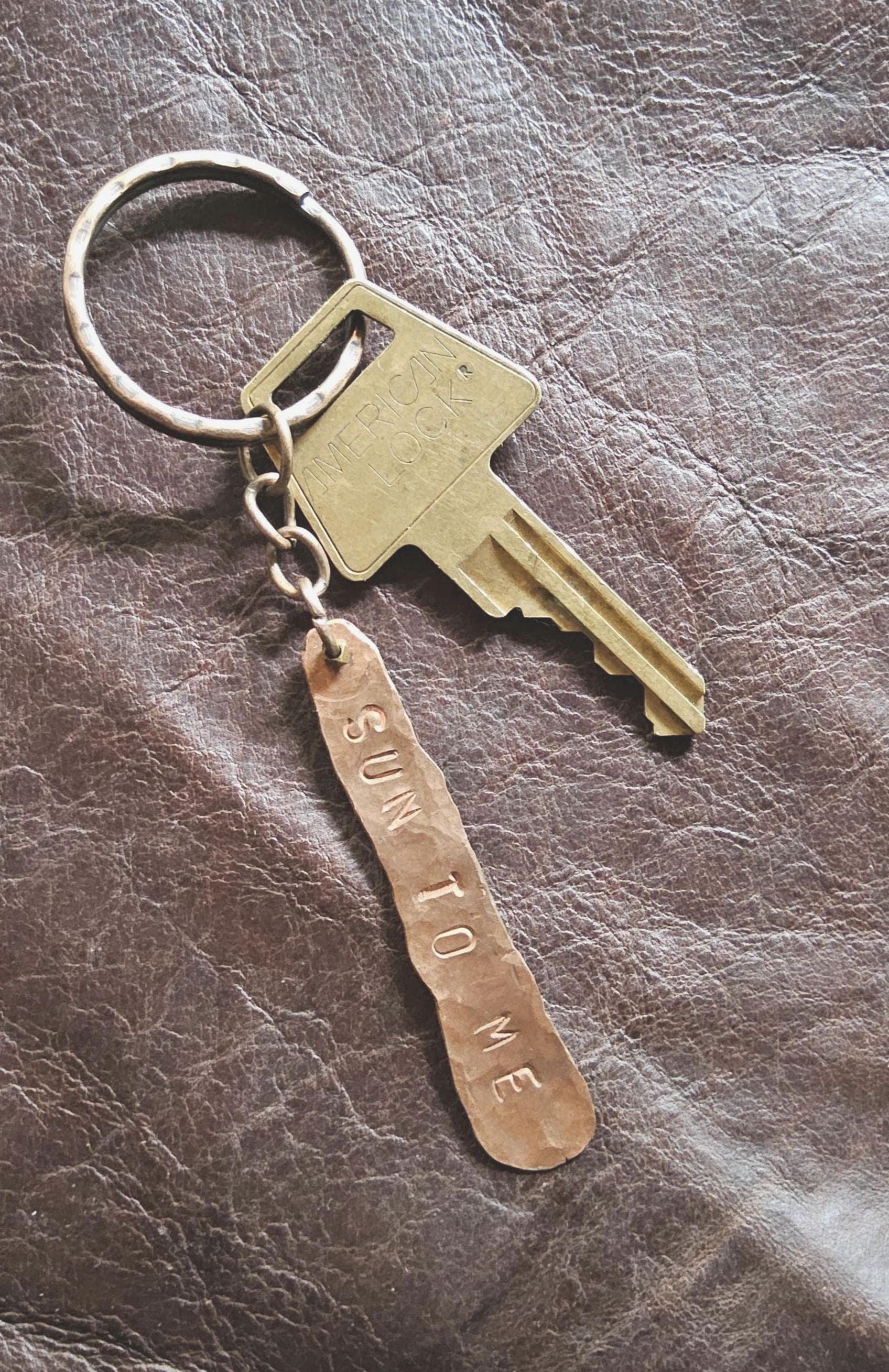 Handmade Copper Keychain. Hand Stamped-SUN TO ME. Hammered.  Organic Shape. Jewelry. Natural Recycled Metal. Zach Bryan Lyrics. Gift - EarthyElementStudio