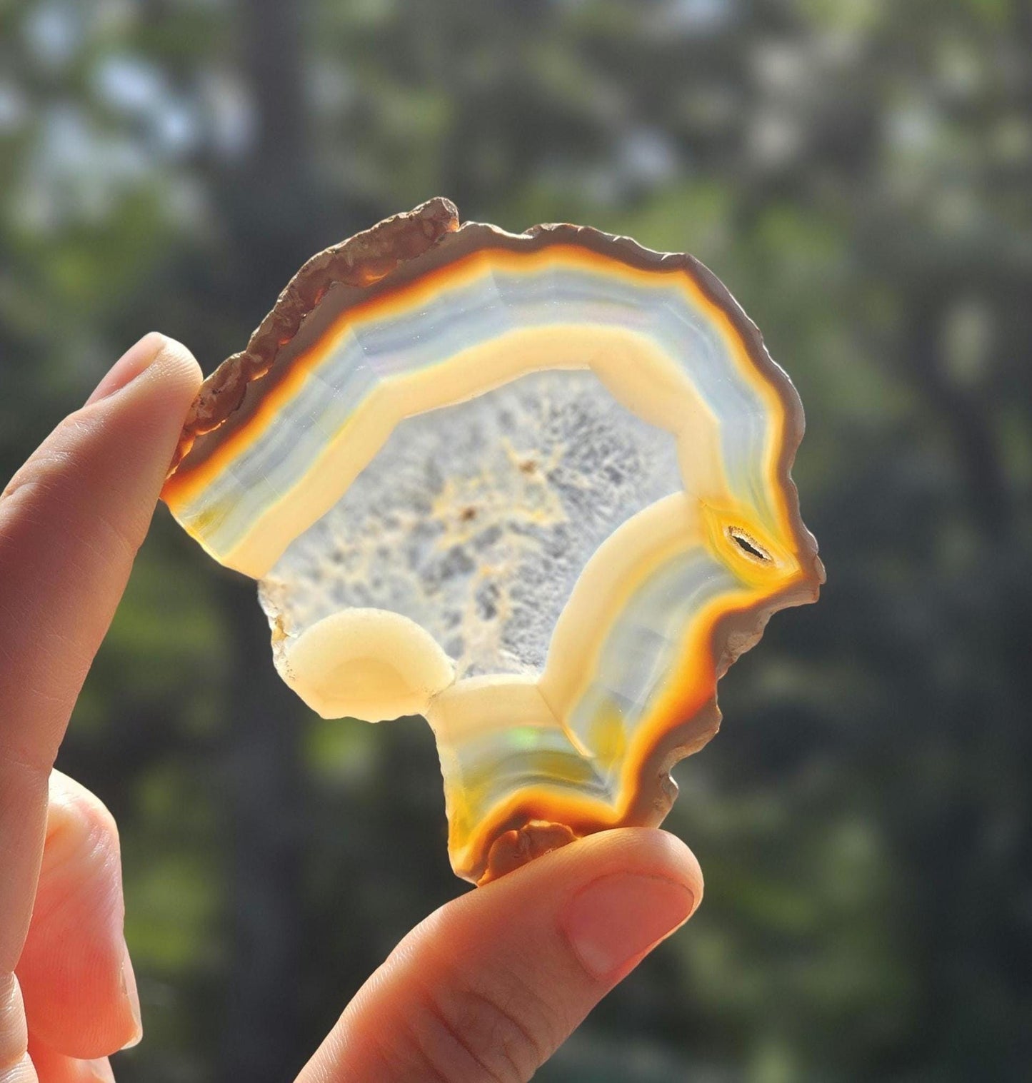 High Quality Iris Agate. Iridescent Agate. Natural Rainbow Crystal. Meditation Tool. Agate Slice. Quartz Center.