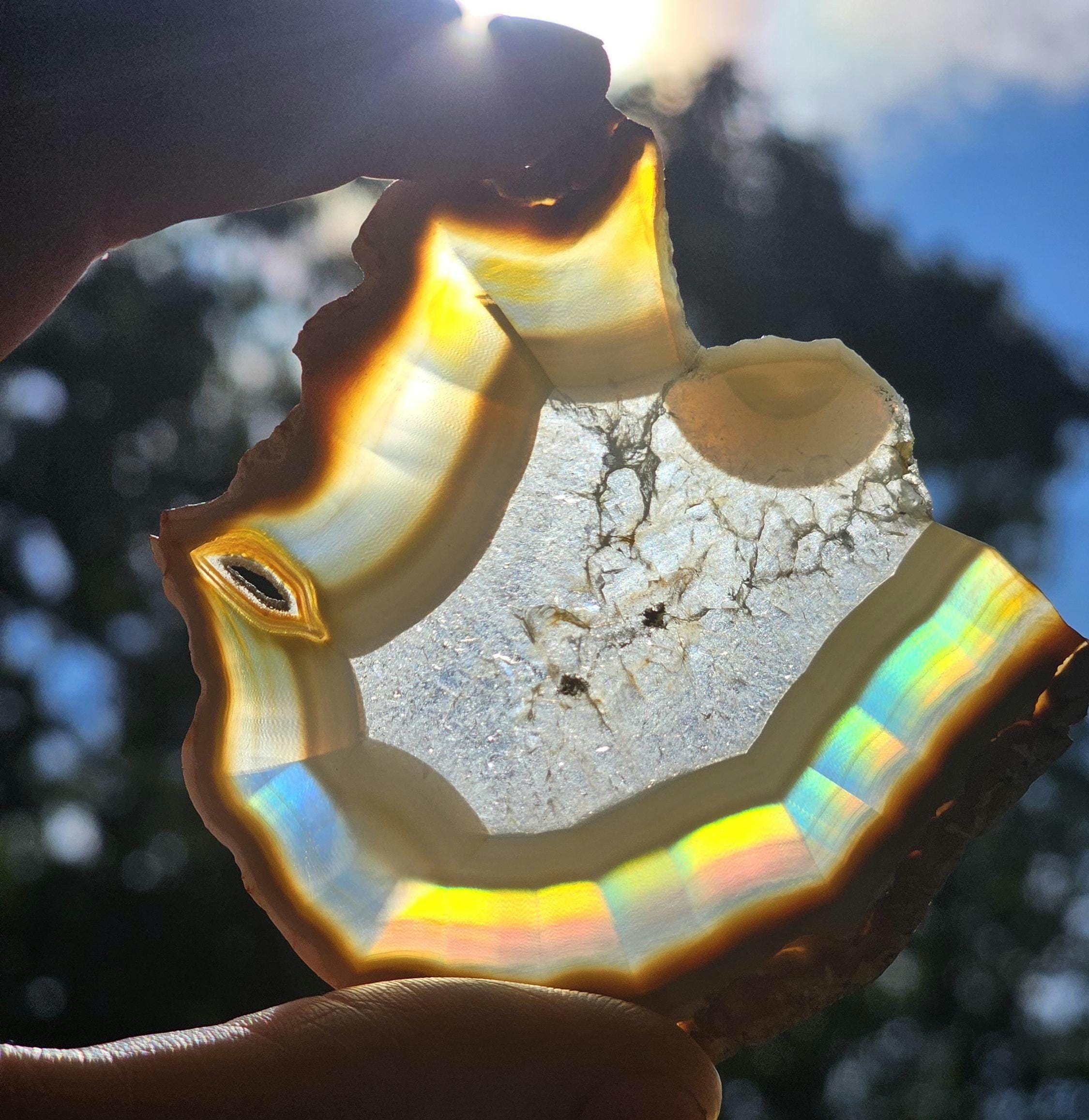 Iris Rainbow Agate Crystal Slice Polished Gem Colorful Moonlight deals High Grade Rock