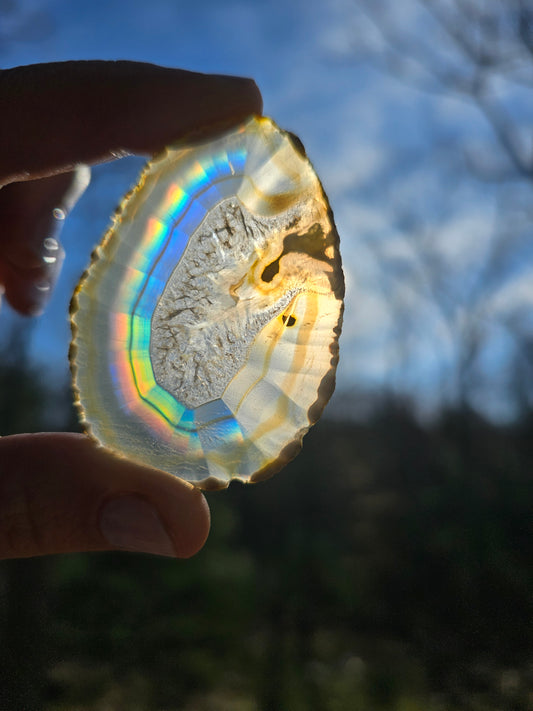 New Egg- shaped Iris Agate Slice. Crystal Home Decor - EarthyElementStudio