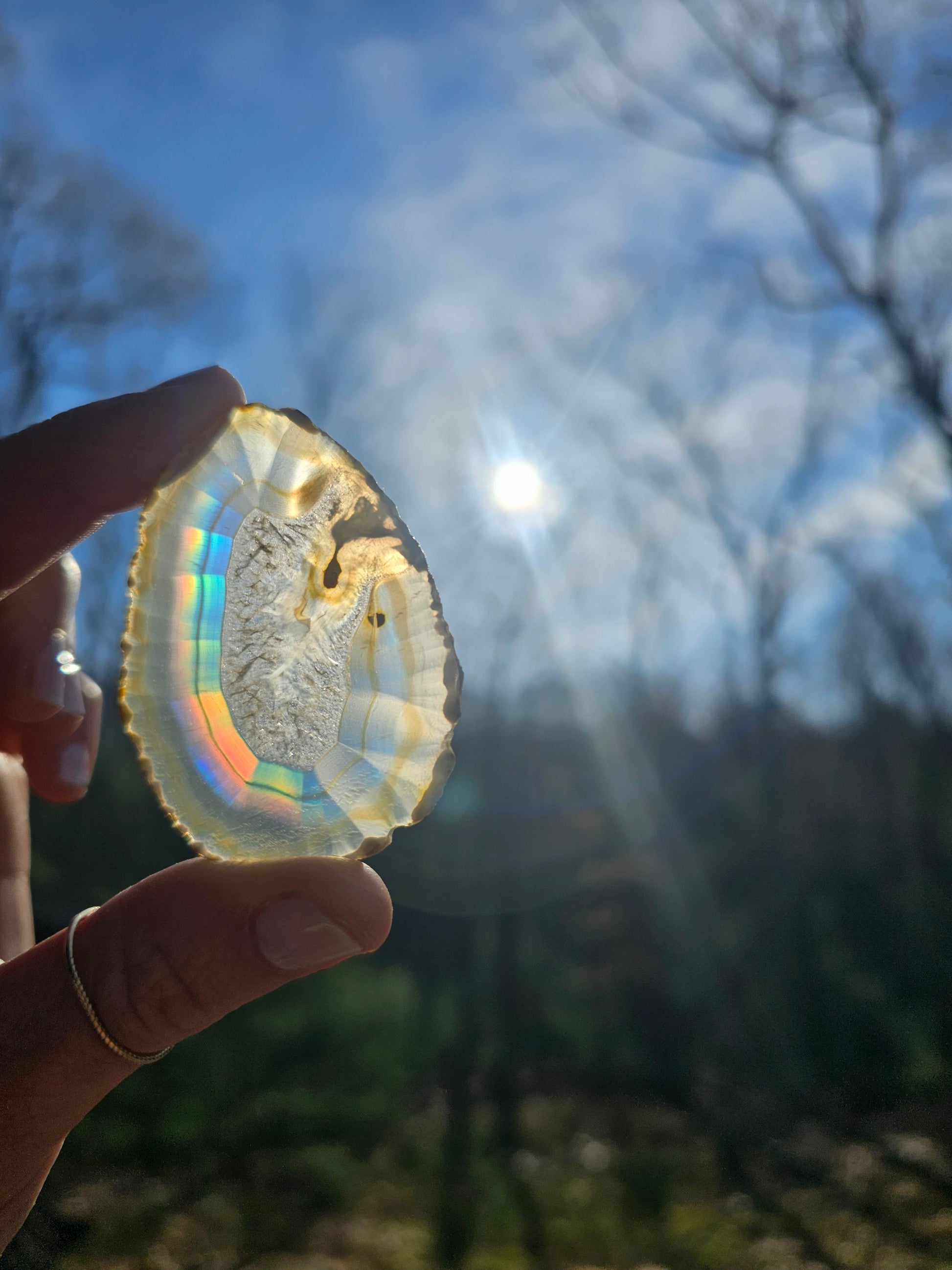 New Egg- shaped Iris Agate Slice. Crystal Home Decor - EarthyElementStudio