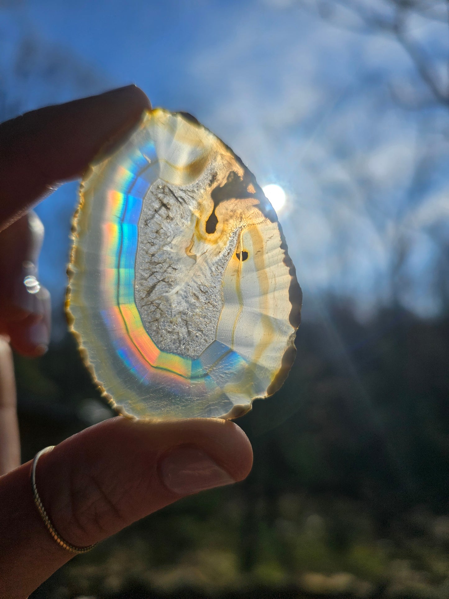 New Egg- shaped Iris Agate Slice. Crystal Home Decor - EarthyElementStudio