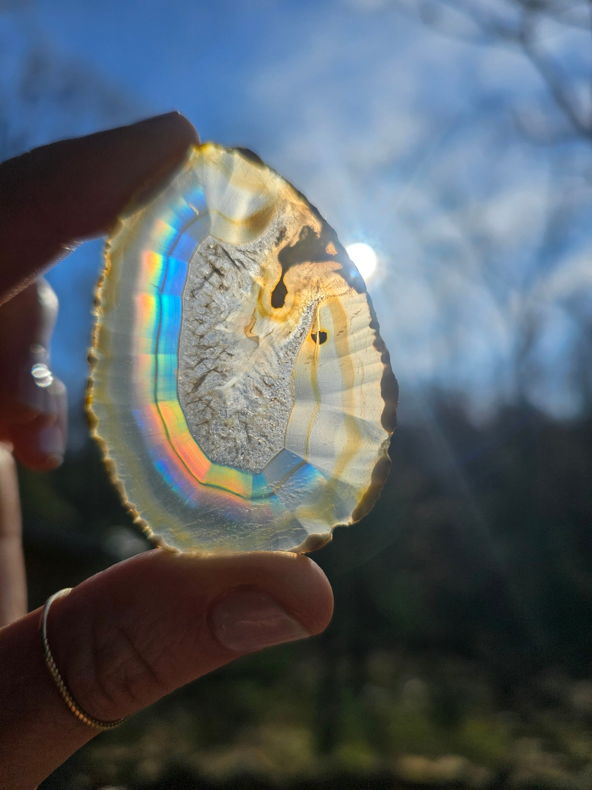 New Egg- shaped Iris Agate Slice. Crystal Home Decor - EarthyElementStudio
