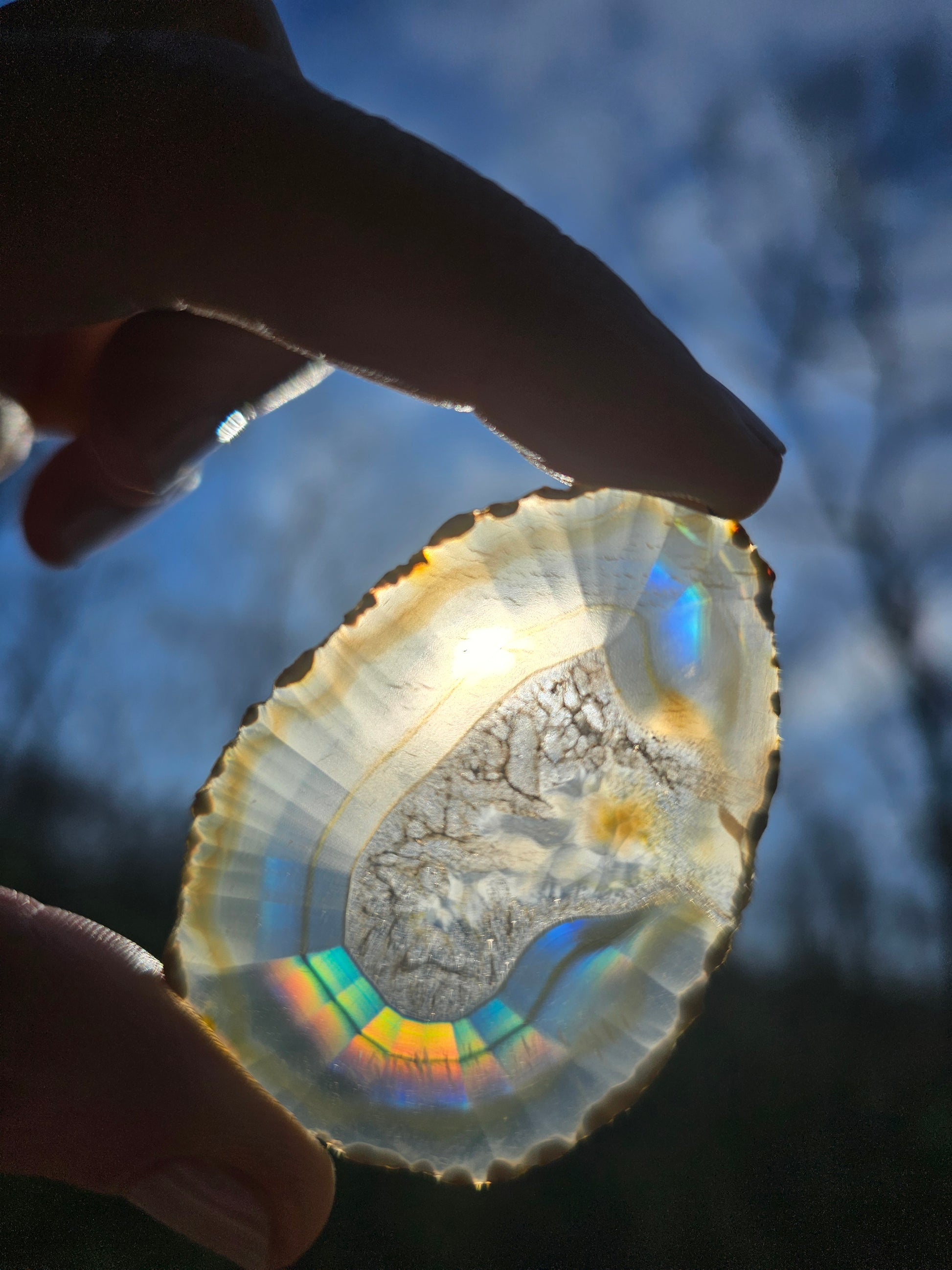 New Egg- shaped Iris Agate Slice. Crystal Home Decor - EarthyElementStudio
